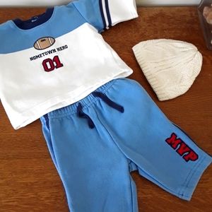 Warm  Cotton Sweatshirt/ Pants  set + Hat,  3 months